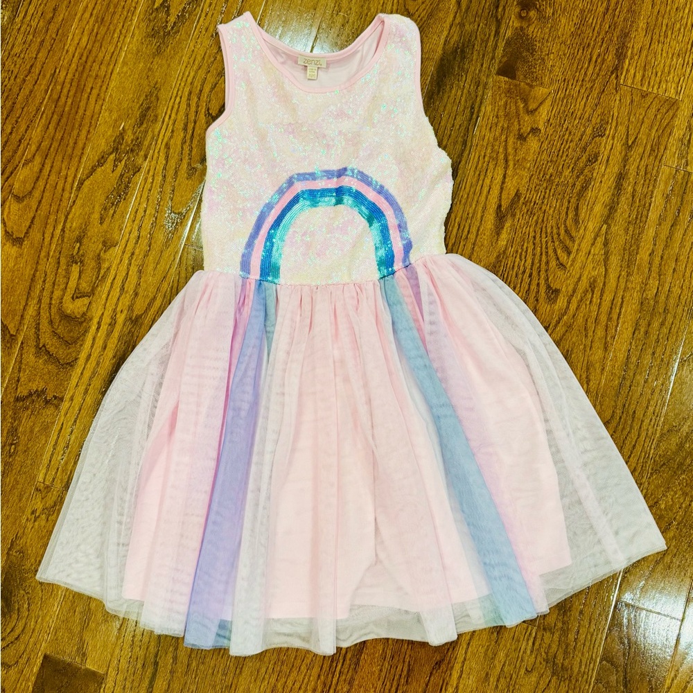 Sparkling Pink Dress with Rainbow Design